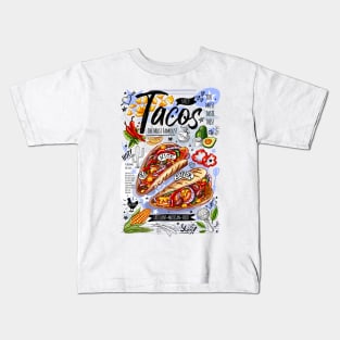 Food poster, food, Mexican, nachos, burritos, tacos, snack Kids T-Shirt